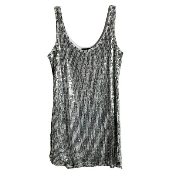 Obey Women’s Sequined Tank Top Size S Silver Sleeveless Long Party Evening - Picture 1 of 8
